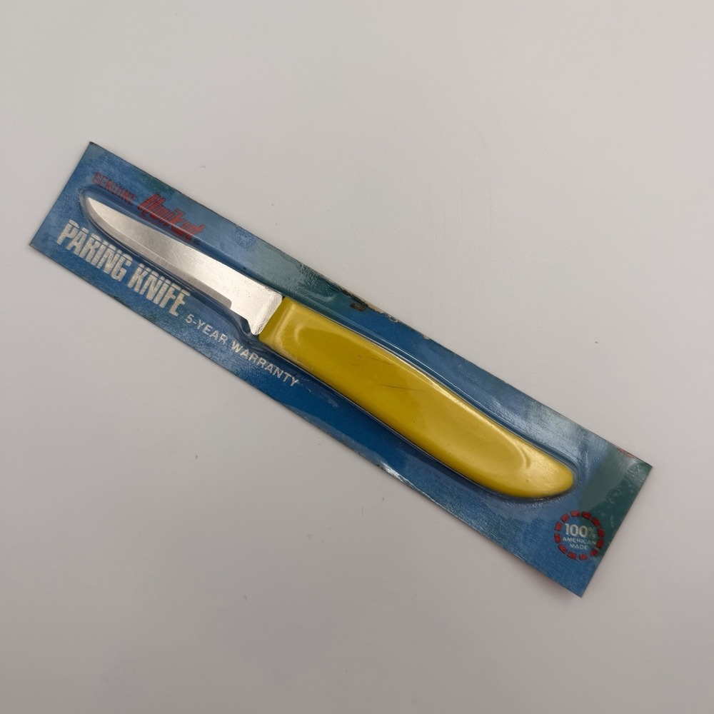 (1) Vintage QUIKUT Paring Knife Stainless Steel Blade Yellow Handle Made In USA